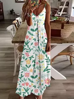 Vestido de cabeçada com estampa floral elegante feminino, casual roupas de praia, plus size, férias, Havaí, novo, 2024 - comprar online