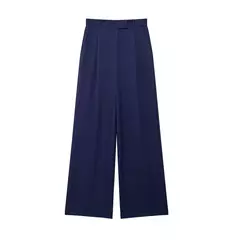TRAF-Calça de perna larga feminina com bolsos frontais, vintage, cintura alta, mosca com zíper, calça feminina, moda - loja online