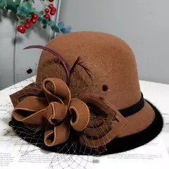 Chapéu Fedora com fita bowknot para mulheres, chapéus de feltro de lã jazz para senhoras, elegante vestido capela, boliche francês banquete, inverno e outono - loja online