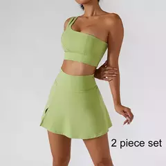 Imagem do Conjunto de saia de ioga para mulheres, treino de ginástica, sutiã de ombro feminino de cintura alta, sutiã de tênis feminino