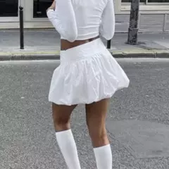Mini saias de lanterna feminina, encaixe solto casual, elástico na cintura, saia puffball curta, cor sólida, estilo doce, meninas, verão - loja online