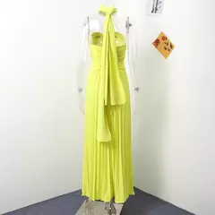 Imagem do Vestido longo plissado sem alças feminino, Elegante, Sem alças, Fita, Plissado, Sexy, Sem mangas, Sem encosto, Lady, Festa à noite, Novo, Verão, 2022
