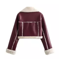 Jaqueta vintage de zíper frontal feminina, gola lapela, mangas compridas, roupas chiques femininas, monocromáticas, moda senhora - loja online