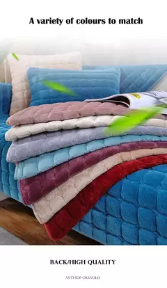 Capa de sofá de veludo universal xadrez de pelúcia antiderrapante e espessa para a sala de estar Capa de sofá de flanela quente para o apoio de braço da toalha de costas macia e confortável sem perda de cabelo pode ser na internet