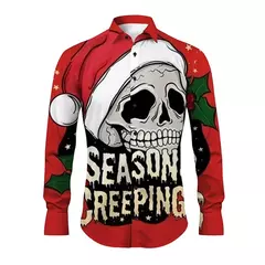 Camisa Masculina Manga Longa de Natal, Estampada em 3D, Papai Noel, Festival, Festa, Roupa Casual, Venda Quente - Wolf Magazine