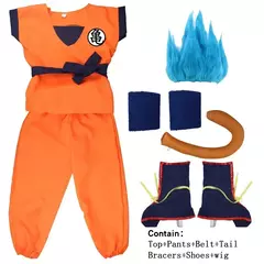 Halloween adulto crianças ternos son goku gui carnaval anime cosplay trajes de férias cauda pulso peruca azul ouro crianças vestir-se - comprar online