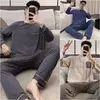 Pijama masculino de malha de algodão, simples Homewear lazer, gola redonda, loungewear sólido, tamanho grande, pulôver esportivo, novo