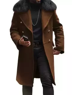 Casaco Casual de Lã dos homens europeus e americanos, outono e inverno, sobretudo de gola de pele trespassado dos homens jovens, S-5XL - Wolf Magazine