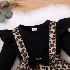 Vestido de bebê recém-nascido com arco, manga comprida, vestidos leopardo, roupas Onesie, moda infantil, macacão bonito, 0-18Months, outono
