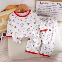 Conjunto de roupas domésticas de algodão puro para crianças, pijama fino para meninos e meninas, roupas com ar condicionado, manga três quartos, 2024, novo na internet