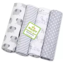 Imagem do Cobertor de fraldas de flanela supermacio do bebê, Envoltório recém-nascido, 100% algodão, Swaddle impressão, 76x76cm, 4Pc Pack