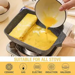 Antiaderente Tamagoyaki Pan, Omelete Japonesa Egg Pan, Pan retangular do rolo de ovo, alça anti escaldante destacável para todo o fogão - loja online