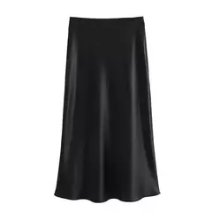 Willshela-Saia Midi Sólida Plissada Feminina, Vintage, Elástico Médio na Cintura, Saias Chiques Femininas, Moda Feminina - loja online