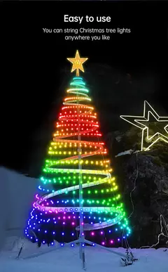 Imagem do Árvore de natal inteligente toppers luzes app diy imagem led rgb luz da corda controle bluetooth led estrela corda cachoeira natal