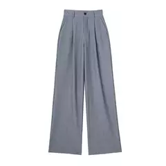 TRAF-Calça formal feminina, calça casual de perna larga, listrada, cinza, preta, cintura alta, terno largo, roupa de escritório