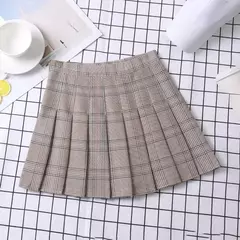 Minissaia plissada xadrez feminina, roupas pré-femininas, estética elegante e chique, linha A, estilo coreano, verão, 2022, feminina