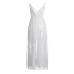 Imagem do Vestidos de casamento elegantes Bohemia para mulheres, decote em v, vestidos de noiva sem mangas, brilhante, linha A, vestido de noiva, vestido maxi, decotado, feminino, 2024