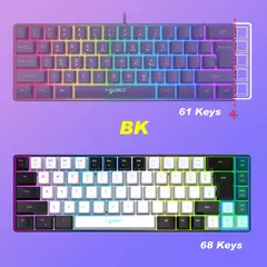 Teclado para jogos com fio USB, 68 teclas, 20 RGB Backlight, Keycaps preto e branco, Windows Laptops, Computador - loja online
