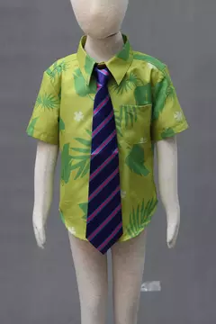 Imagem do Fox Nick wilde cosplay camisa com gravata masculina halloween folhas verdes impresso verão casual camiseta e gravata
