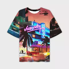 Homens e mulheres Grand Theft Auto Vice City 3D Print Streetwear, Camisetas de grandes dimensões, Tees crianças, Tops roupas, novo jogo, GTA na internet