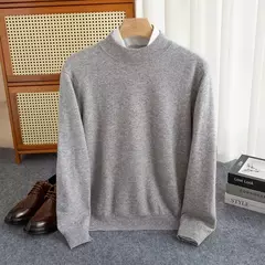 Pulôver de malha de lã de gola meia alta masculino, suéter quente de cor sólida, blusa casual de negócios 100% lã, outono inverno - Wolf Magazine