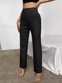 Calça reta de cintura alta feminina, calça casual, detalhes de costura, terno, monocromática, moda - comprar online