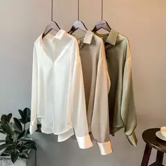Camisa de botão manga longa feminina, blusa de senhora do escritório, blusa casual doce, estilo coreano, moda verão, outono, inverno - loja online