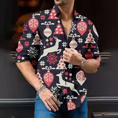 Camisa de árvore de Natal masculina, camisa clássica, manga longa, high-end, costura diária, estilo festa, moda, 2024 - Wolf Magazine