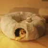 Cama de gato de pelúcia com túnel para gatos internos Cama de túnel de gato multifuncional com olho mágico Cama de gato de rosquinha fofa com túnel