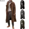 Jaqueta vintage de gola virada para baixo masculina, casacos longos, roupas casuais misturadas, lavável, simples, quente, Inverno, 2024