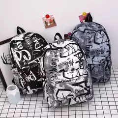 Mochila de grande capacidade para alunos do ensino médio, carta elegante e exclusiva, design de grafite, outono e inverno - comprar online