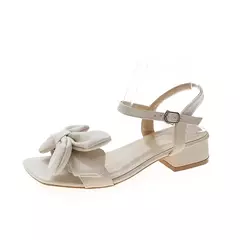 Sandálias grandes de toe aberto para mulheres, fivela monocromática de uma linha, nó arco de temperamento, sapatos confortáveis, nova moda, verão, 2024 - loja online