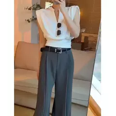 MEXZT-Blusas elegantes sem mangas com decote em v para mulheres, senhora do escritório, casual preto coreano, todos os jogos chiques, verão, branco, novo - Wolf Magazine