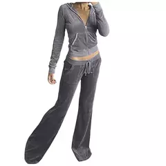 Suéter de veludo veludo de 2 peças para mulheres, calças largas, agasalho slim fit, capuz casual com zíper, jaqueta vintage, moletom na internet