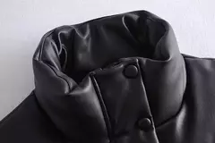 Casaco de couro PU com gola alta para mulheres, coletes curtos com zíper, elegante e elegante, preto, feminino e feminino, outono e inverno - comprar online