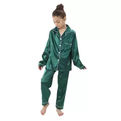 Conjunto de pijamas de cetim de seda infantil pijamas de bebê pijamas pijamas cor sólida, terno infantil, meninos, meninas, outono na internet