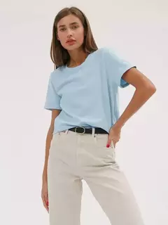 Bornladies-Camiseta solta de manga curta feminina, tops sólidos básicos, camisas de assentamento elegantes, 100% algodão, 230g/?, verão