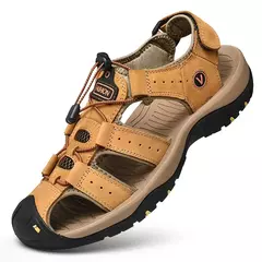 Sapatos masculinos casuais de couro genuíno, sandálias masculinas ao ar livre, sapatos romanos de praia, plus size 38-48, verão