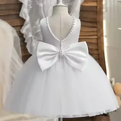 Vestido de tule sem costas para bebé com laço grande e pérolas, 1 ° vestido de aniversário, princesa infantil, vestido baptizado, 1 a 5 anos - comprar online