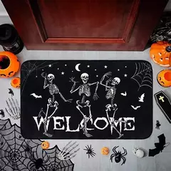 Imagem do Halloween Dança Esqueletos Porta Mat, Non-Slip Welcome Entrance Tapetes, Spider Skull Tapete, Cozinha Quarto Sala Decoração