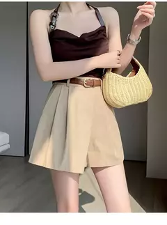 Shorts femininos casuais de cintura alta linha A saias, calças femininas soltas irregulares e chiques, moda verão, novo, 2024 - comprar online