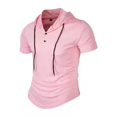 Esportes Fitness masculino com capuz camiseta de manga curta, blazer de verão, camisa americana Henry, comércio exterior - comprar online