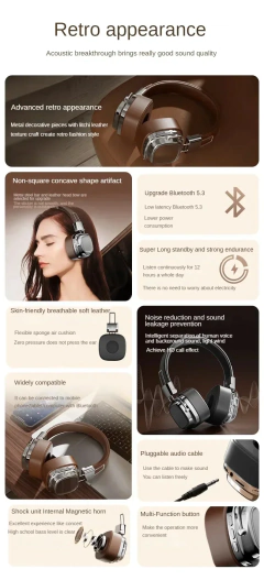 Retro clássico over-ear fone de ouvido bluetooth 5.3 dj estéreo/cartão tf fones de ouvido sem fio dobrável esportes rock música headphoe com microfone - Wolf Magazine