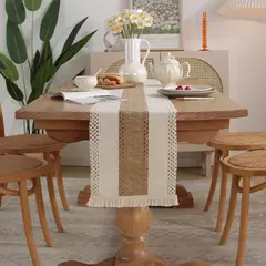 Algodão e linho Splicing Table Flag para casa, toalha de mesa tecida Tassel, Material Natural, Decoração Pastoral, 2 cores - comprar online