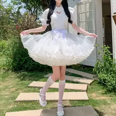 Anágua com babados multi-camadas para mulheres, saia bolha fofa, saia crinolina, sem aro, sem desossada Lolita Puffy Mini Skirt - loja online