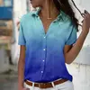 Gradiente feminino estampa 3D elegante blusas, camisa de verão, tops da moda, camisas de manga curta, botão plus size, roupas femininas