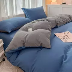Conjunto de cama de tecido com escova de cor sólida, 2 lados, 4 peças, capa de edredom, fronha, lençol, colcha, único, queen, king size - Wolf Magazine