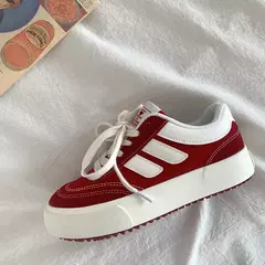 Imagem do Sapatos de lona casual vulcanizado para mulheres, plataforma respirável, robusto, plano, esporte, tênis de corrida, primavera, outono