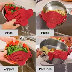 Universal Silicone Anti-derramamento Pasta Coador, Clip-on Pan Pot, Produto comestível, arroz, frutas, coador, ferramentas de cozinha - loja online