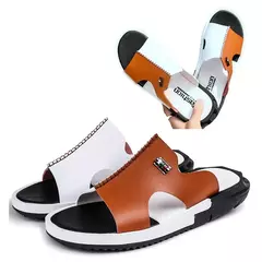 Imagem do Chinelos de couro antiderrapante masculino, sapato de praia resistente ao desgaste, chinelos casuais, sandálias de verão, novo